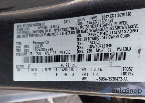 2016 Ford Fiesta Se z USA, uszkodzony, nr VIN 3FADP4EJ1GM127360